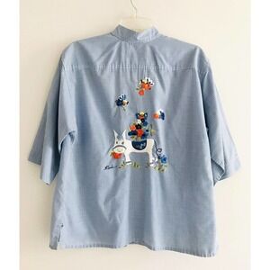 Helen Cerda | Hand Sewn Vintage Check Top Womens Size S Blue Short Sleeves